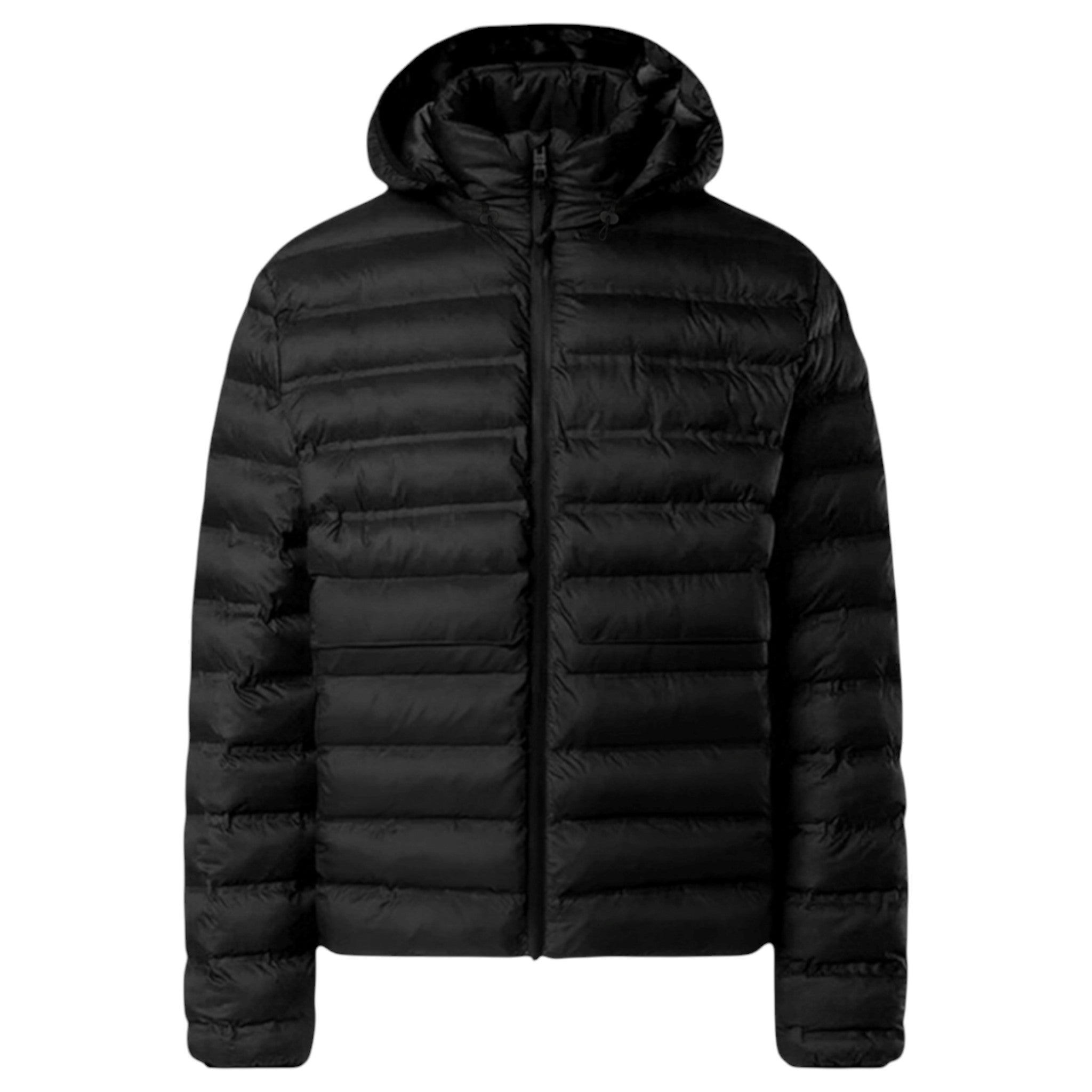 JDN men’s black puffer coat with detachable hood and zip pockets UK winter jacket